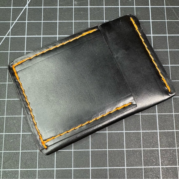 Ultra slim leather wallet minimalist card holder travel wallet -black/orange - Picture 2 of 8